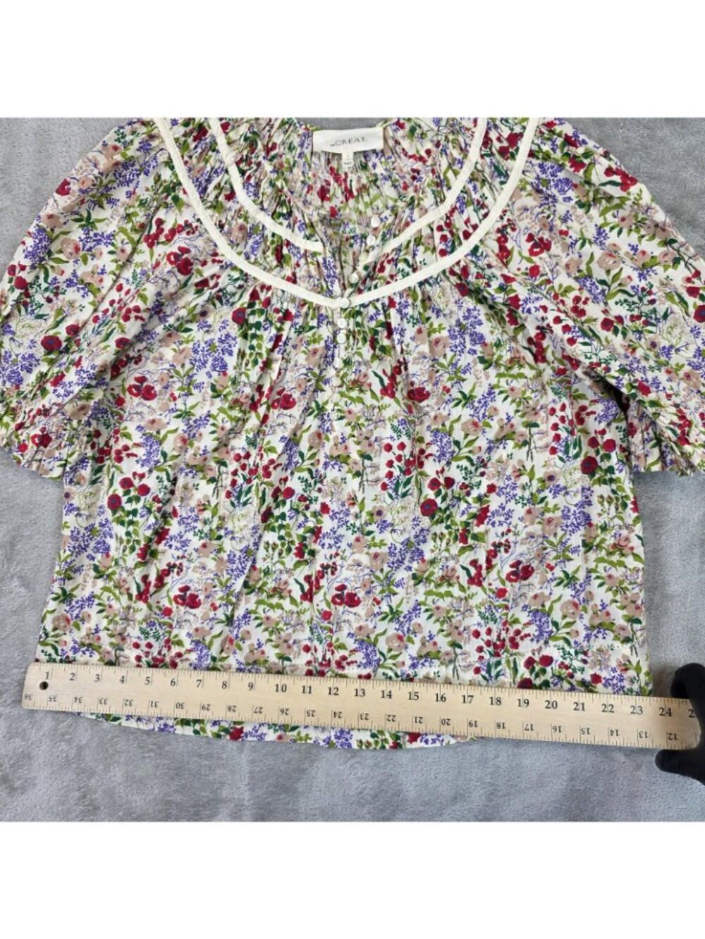 THE GREAT. Blouse Womens 2 Multicolor Floral Henley Puff Sleeve Boho Top - Picture 10 of 10